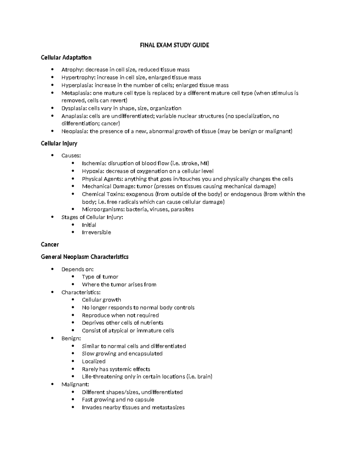 Pathophysiology Study Guide - Key Concepts & Clinical Conditions - Studocu