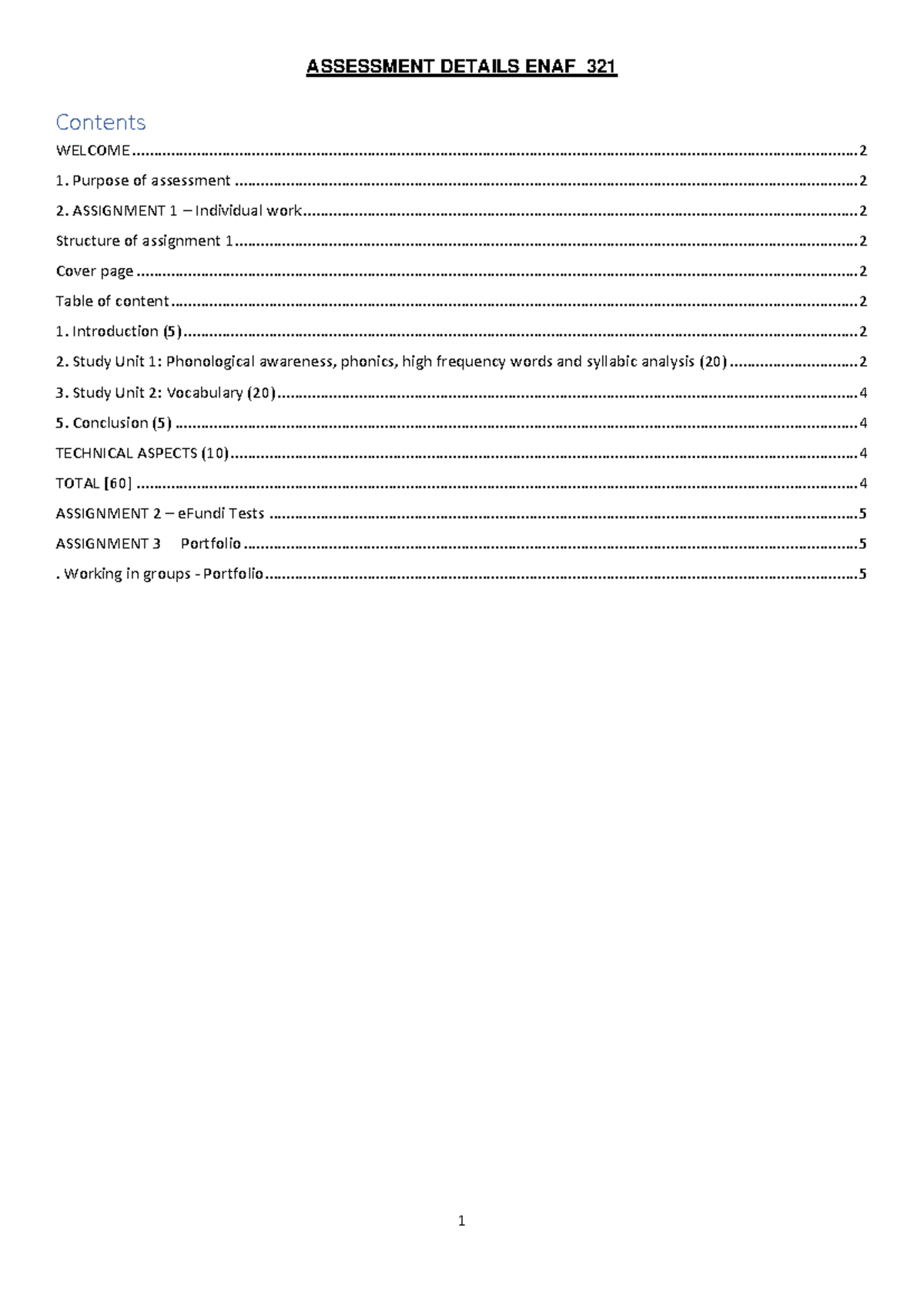 ENAF321 Tutorial: Assignment 1 Guidelines & Assessment Details - Studocu
