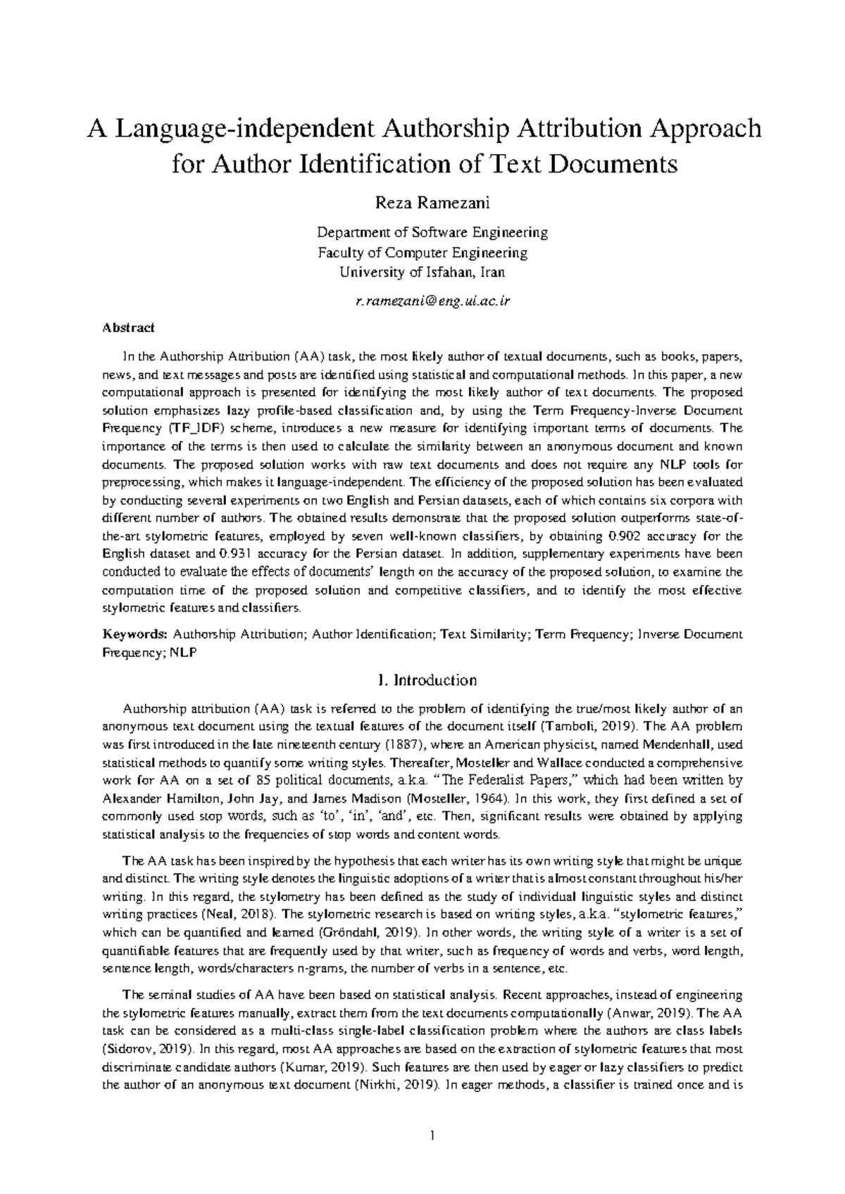 A Novel Lazy Classification Approach for Authorship Attribution in ...