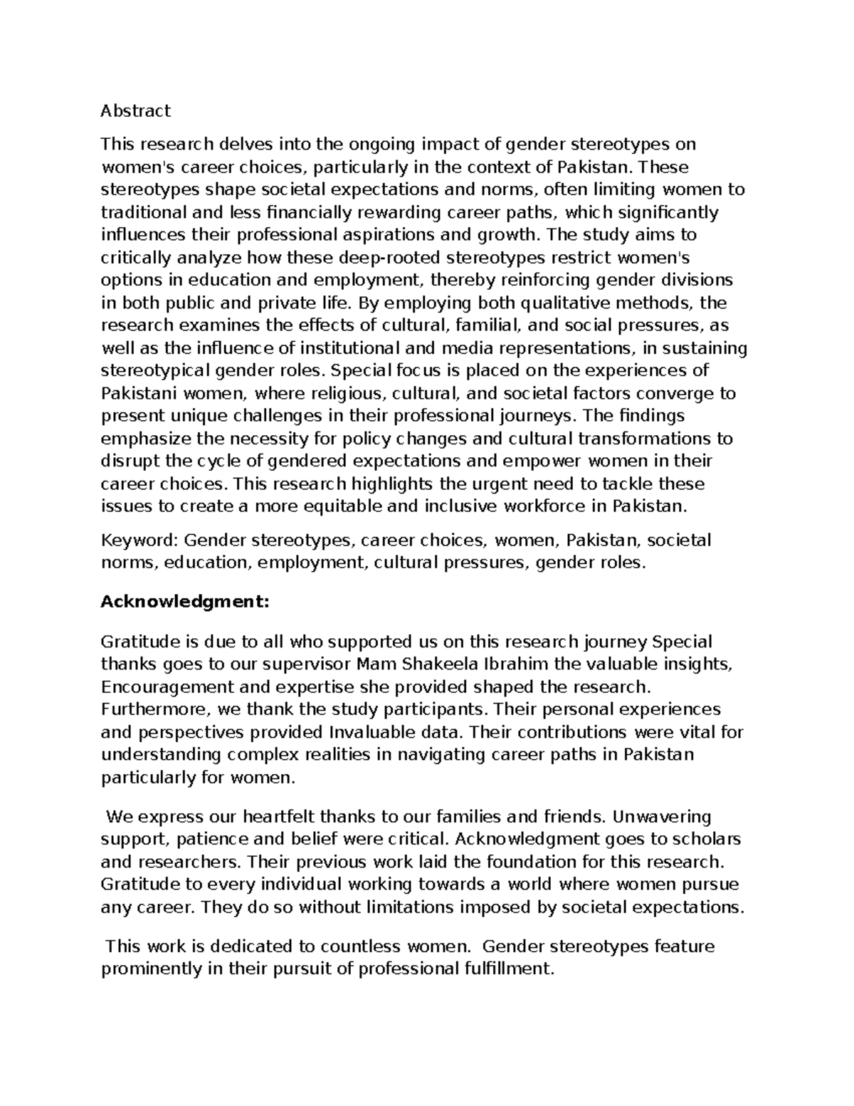 The impact of gender stereotypes on career choices in Pakistan: A study ...