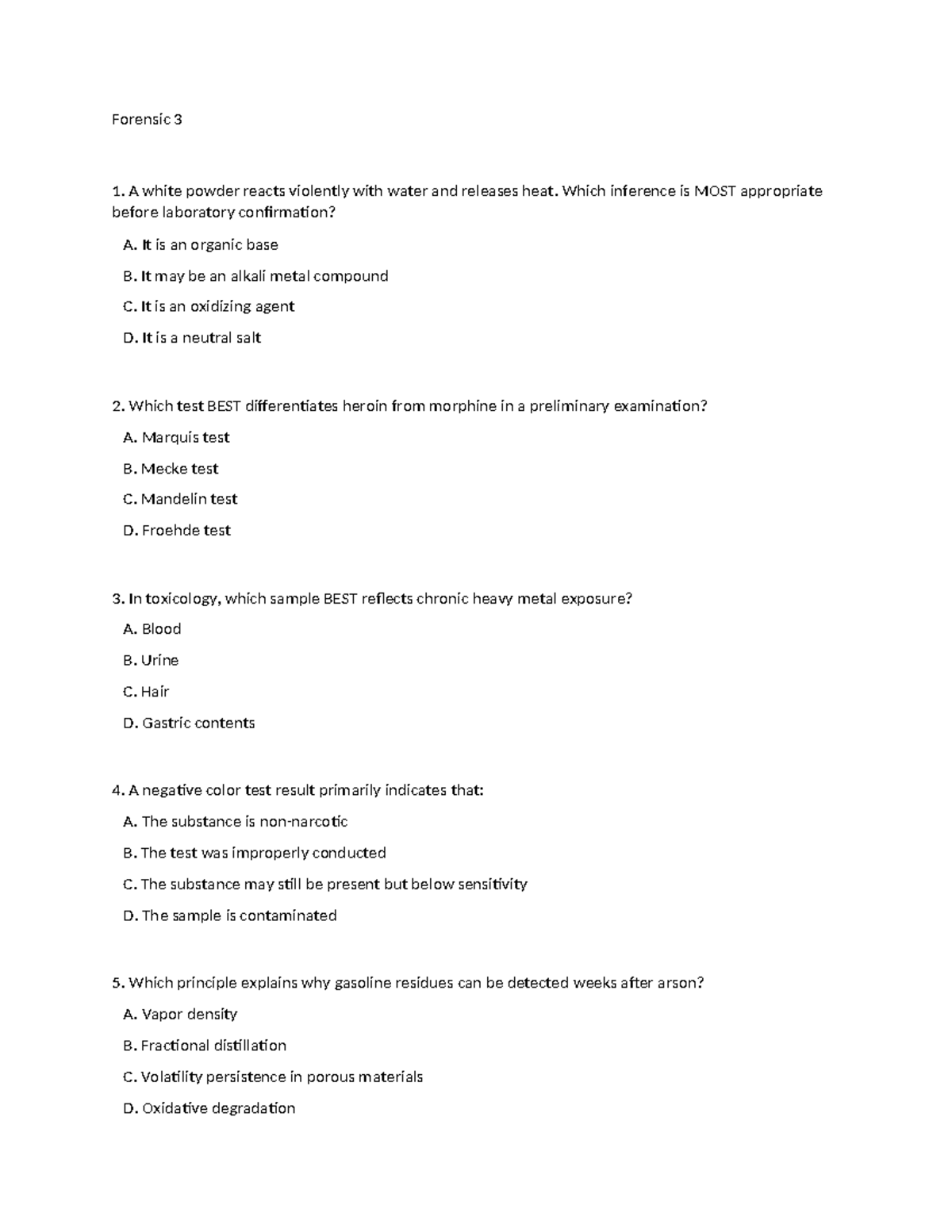 Forensic 3 - Key Concepts and Questions for Exam Preparation - Studocu