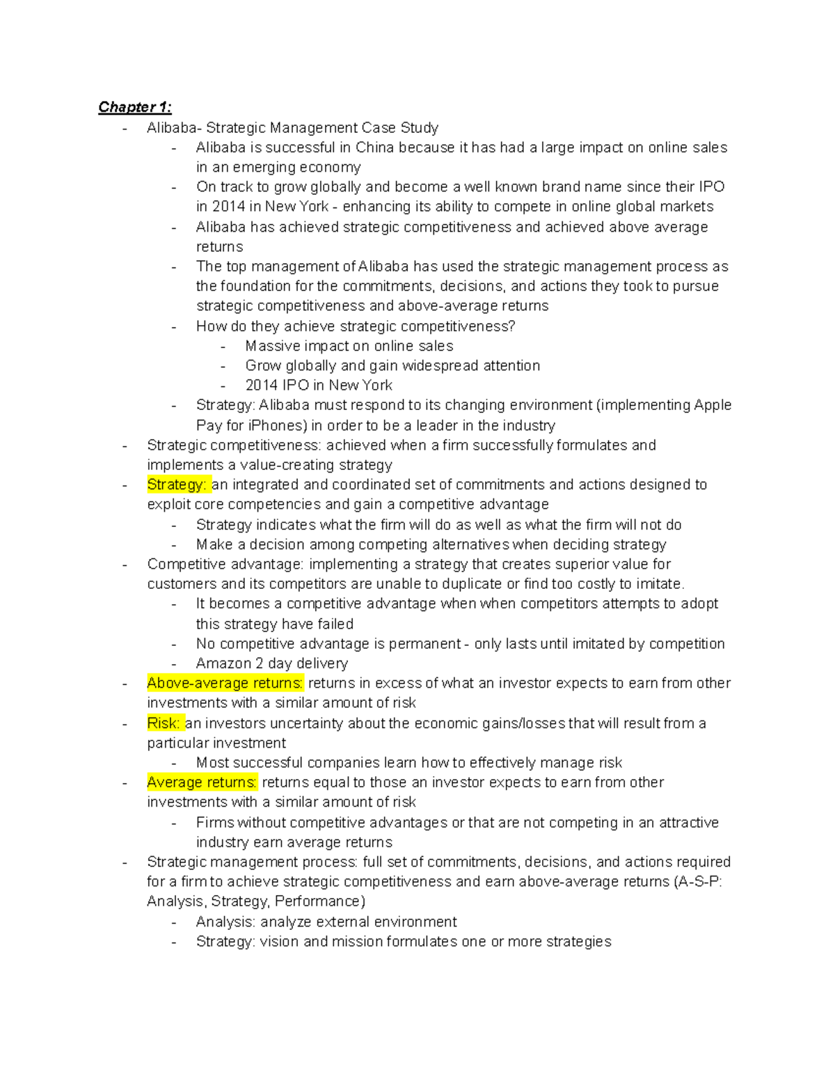 MAN4720 Final Exam Study Notes on Strategic Management Principles - Studocu