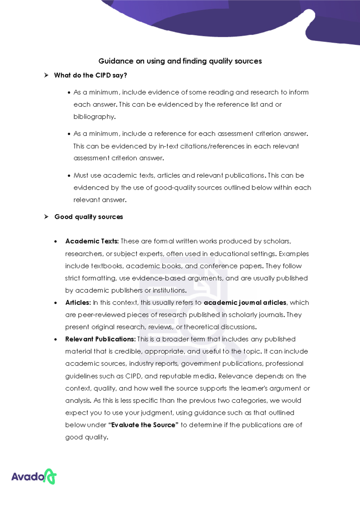 CIPD Guidance: Finding Quality Sources for Research and Evidence - Studocu