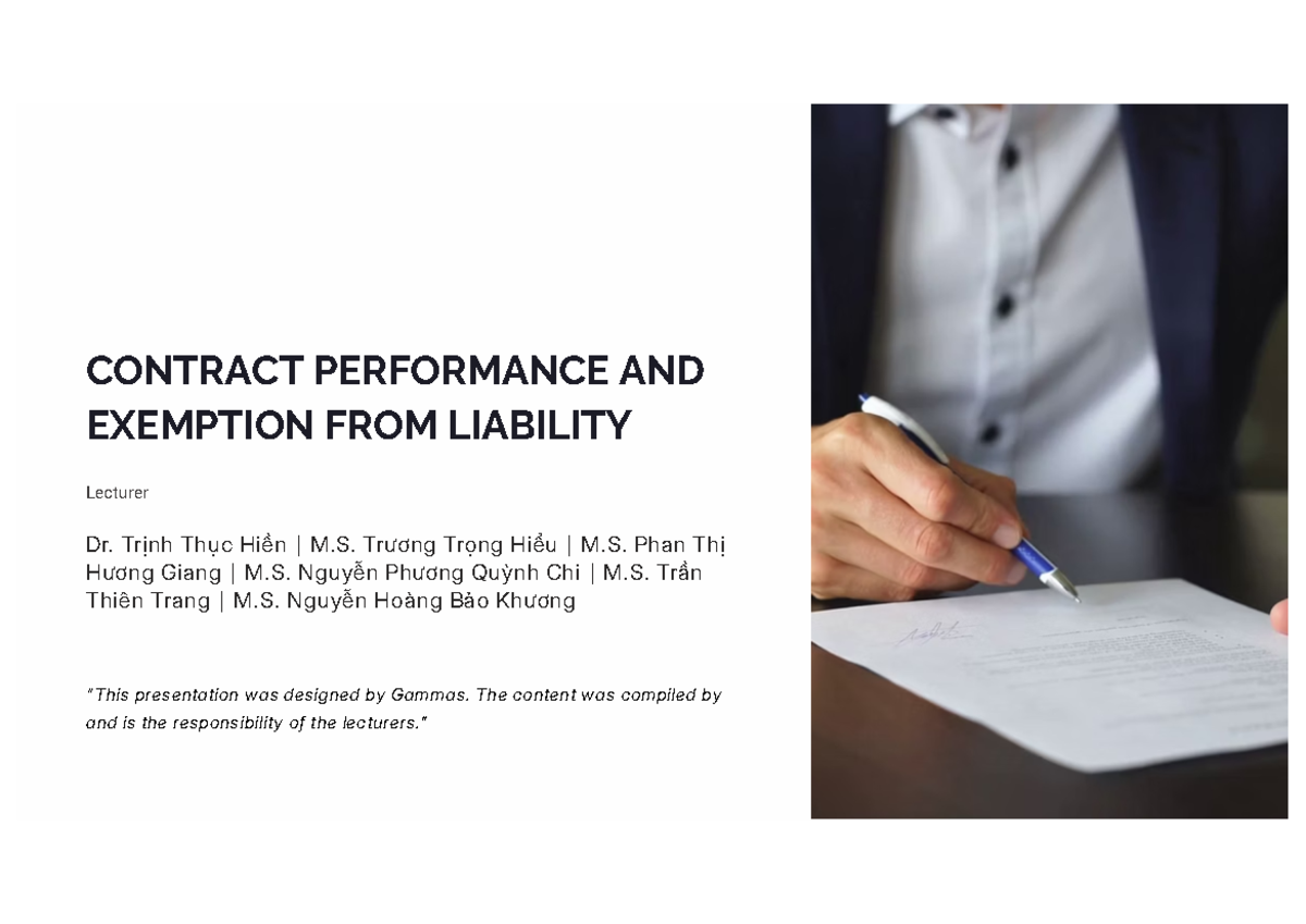 Contract Performance & Exemption from Liability - Legal Overview - Studocu