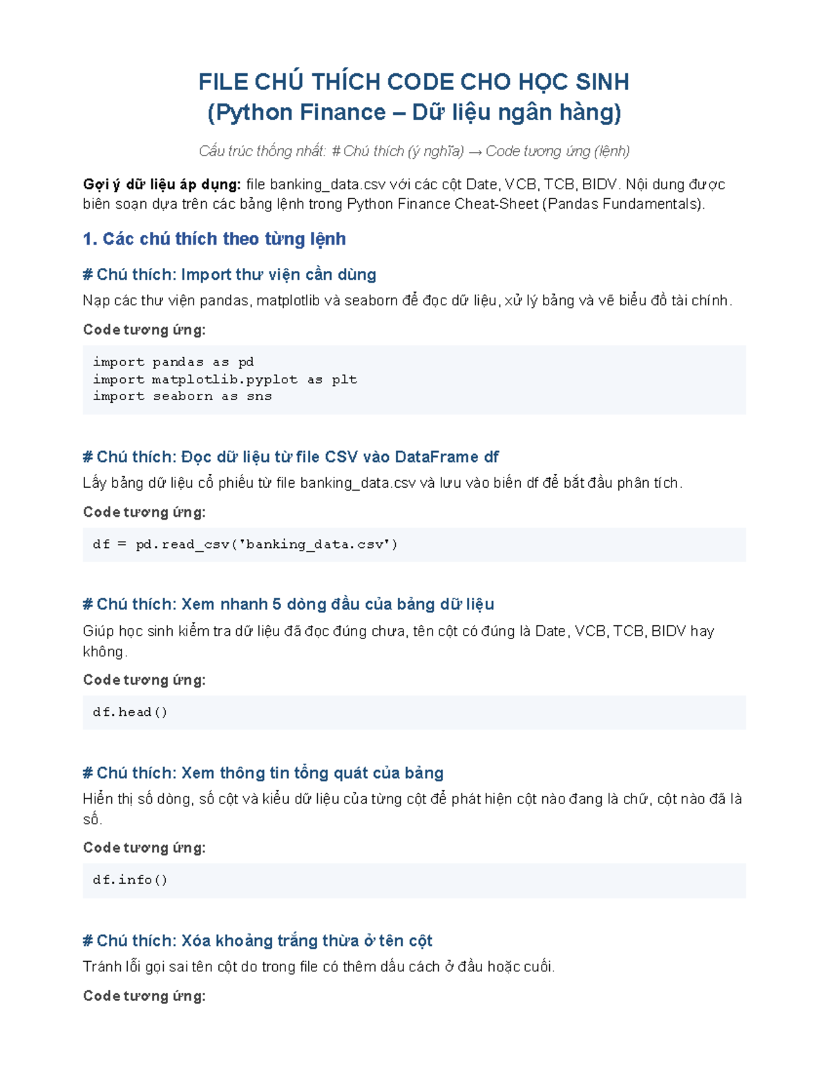 Chú Thích Code Python Tài Chính cho Học Sinh (Python Finance) - Studocu