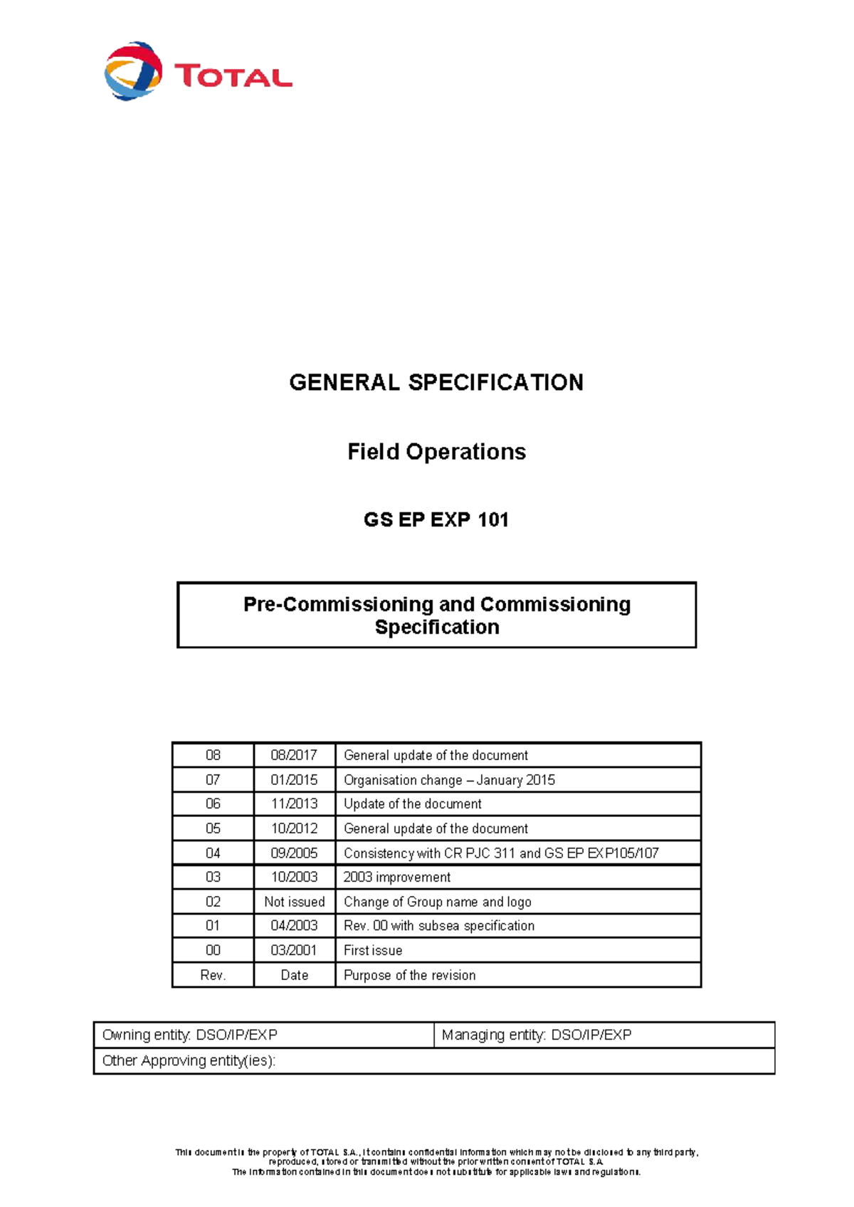 General Specification GS EP EXP 101 & Commissioning Spec Rev. 08 - Studocu