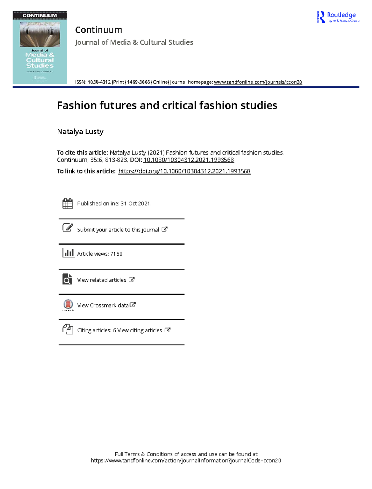 Fashion Futures: Insights from Critical Fashion Studies (CULT 35.6 ...