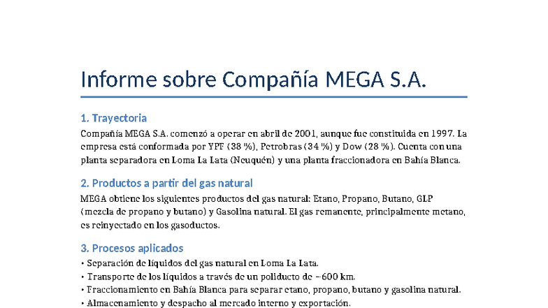 Informe sobre Compañía MEGA S.A.: Trayectoria y Certificaciones ISO ...