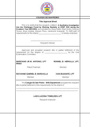 Research-CH1 - Chapter 1 - `Title Approval Sheet This is to certify ...