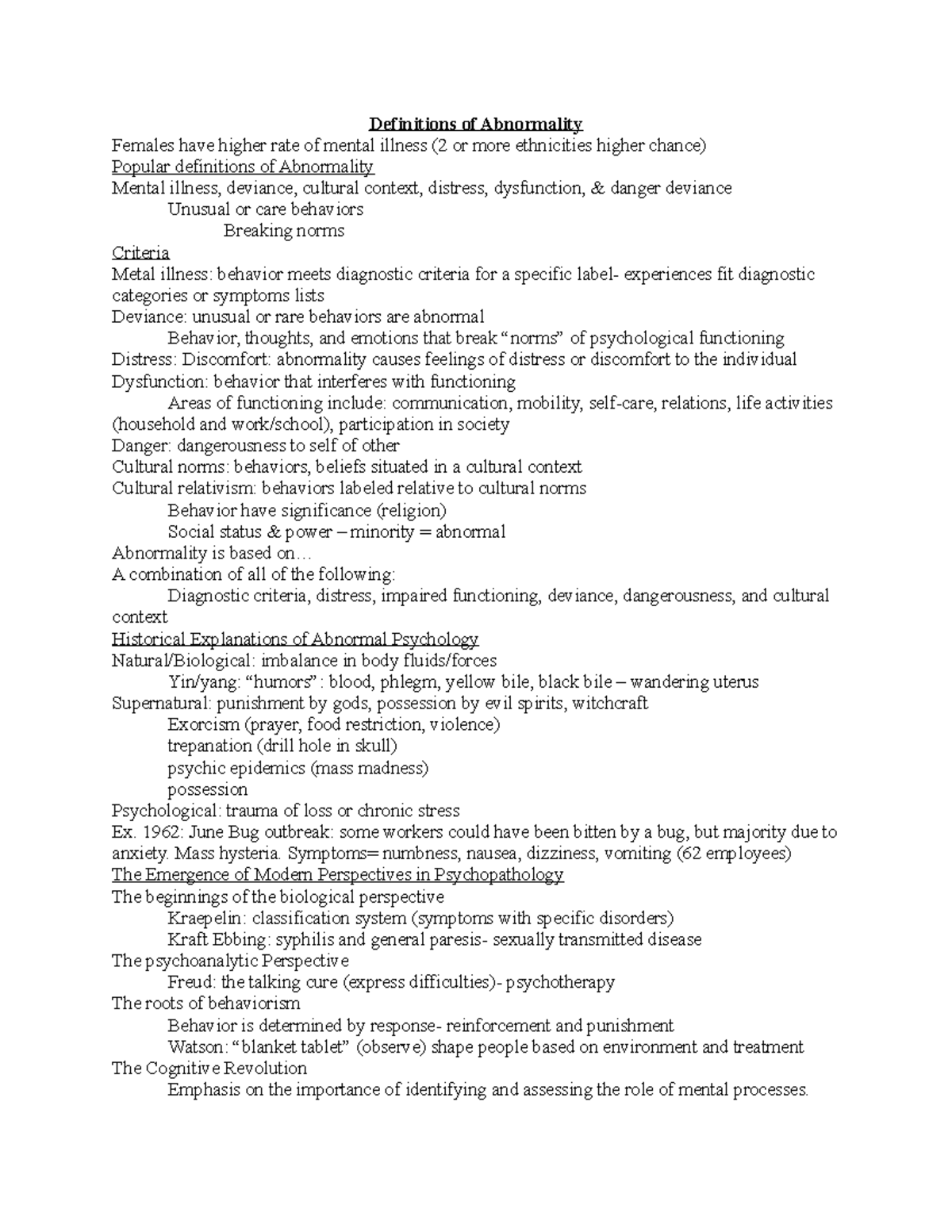 Abnormal Psychology Exam 1 Review: Key Concepts and Historical Context ...