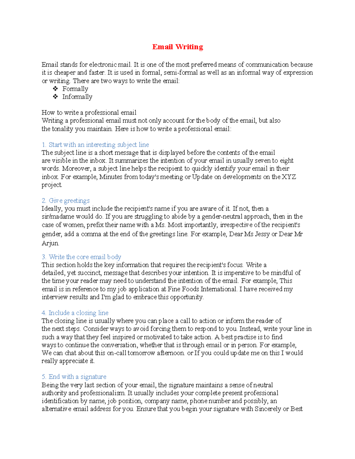 Email Writing Notes - Communicative English Guide - Studocu