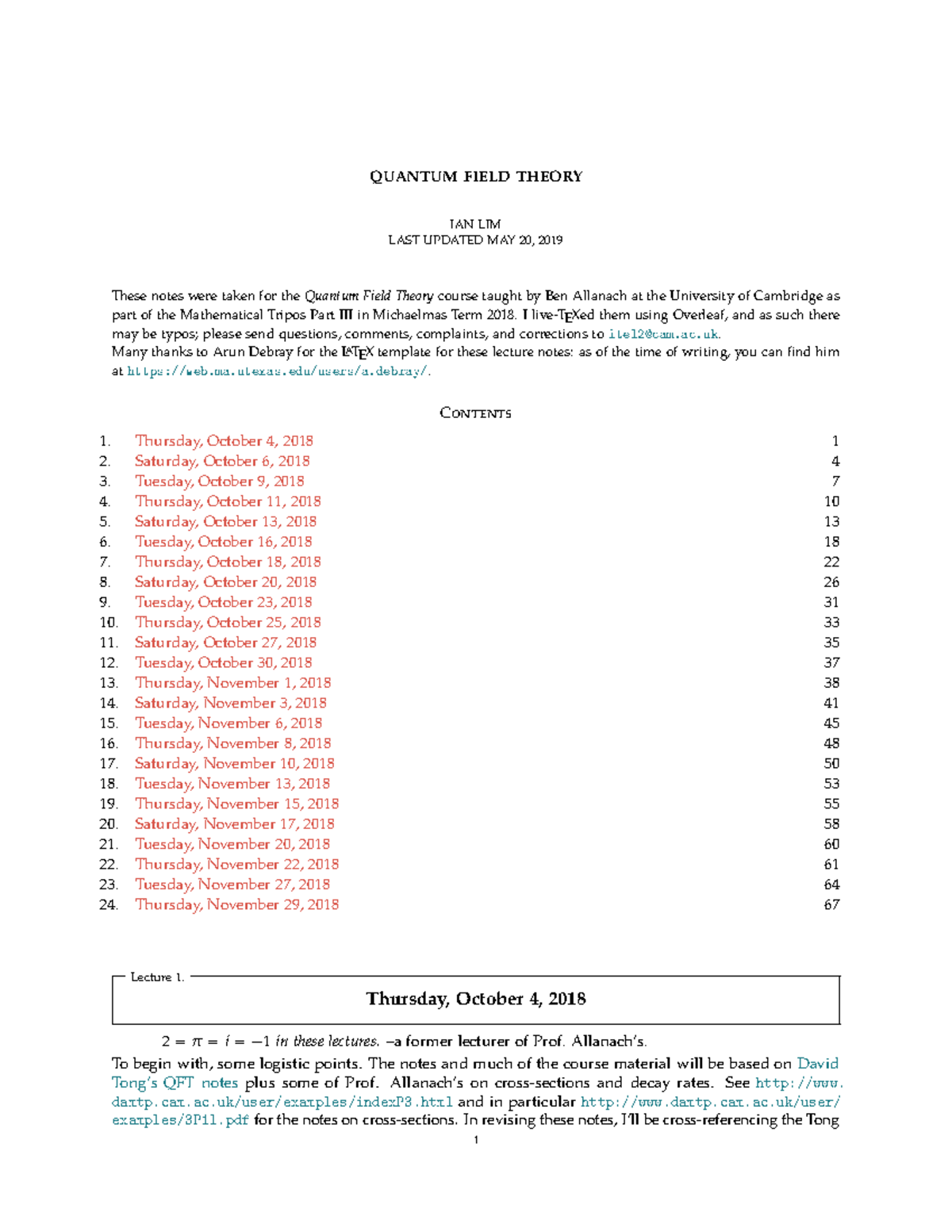 Quantum field theory lecture notes - QFT 2018 - Studocu