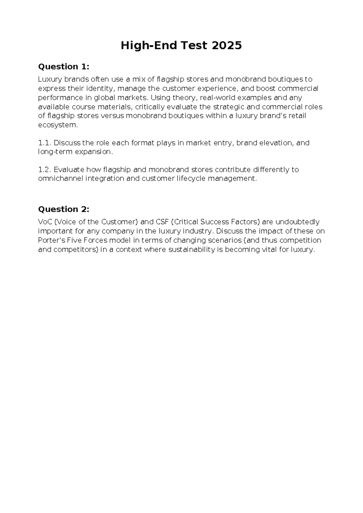 High-End Test 2025: Strategic Roles of Luxury Retail Formats - Studocu
