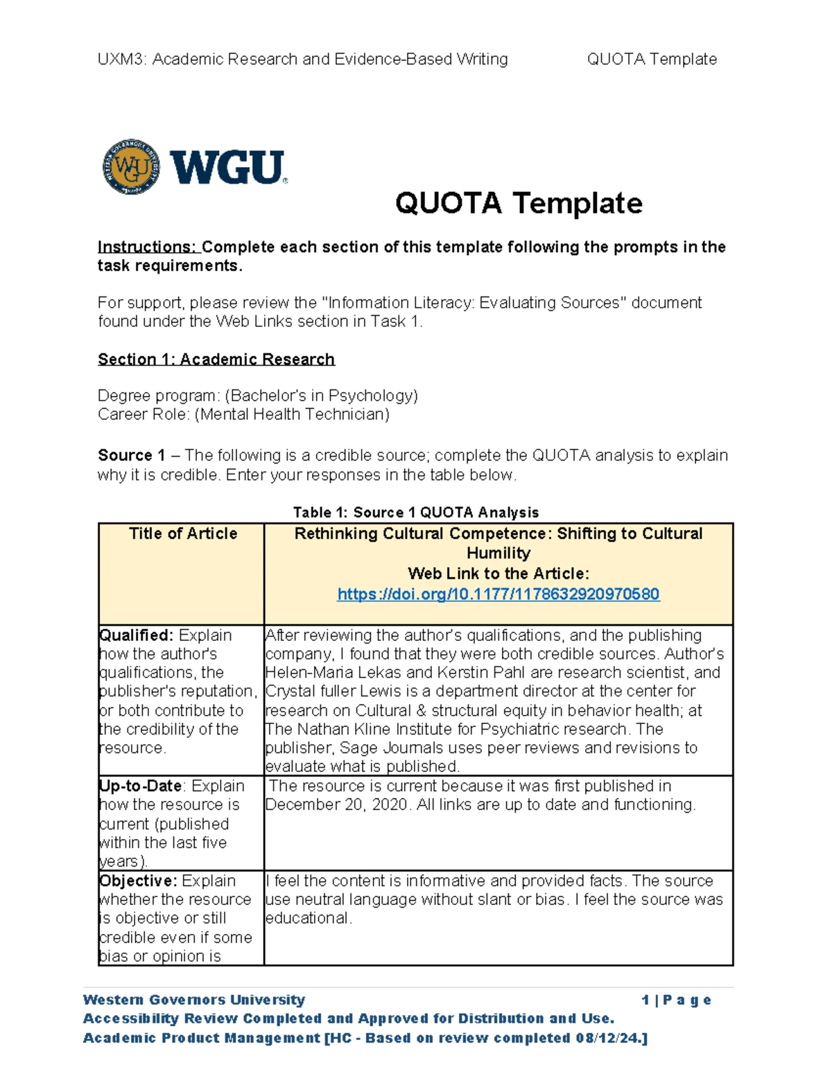 QUOTA Analysis and Evidence-Based Writing for Bachelor of Human Health ...