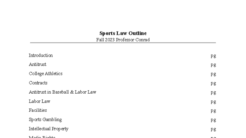 Sports Law Outline (Fall 2023) - Key Legal Concepts and Issues - Studocu