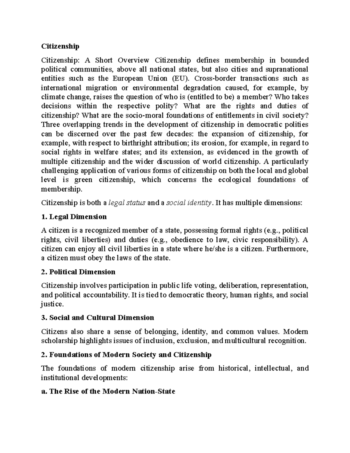 Citizenship, Society, and Types: An Overview of Modern Citizenship ...