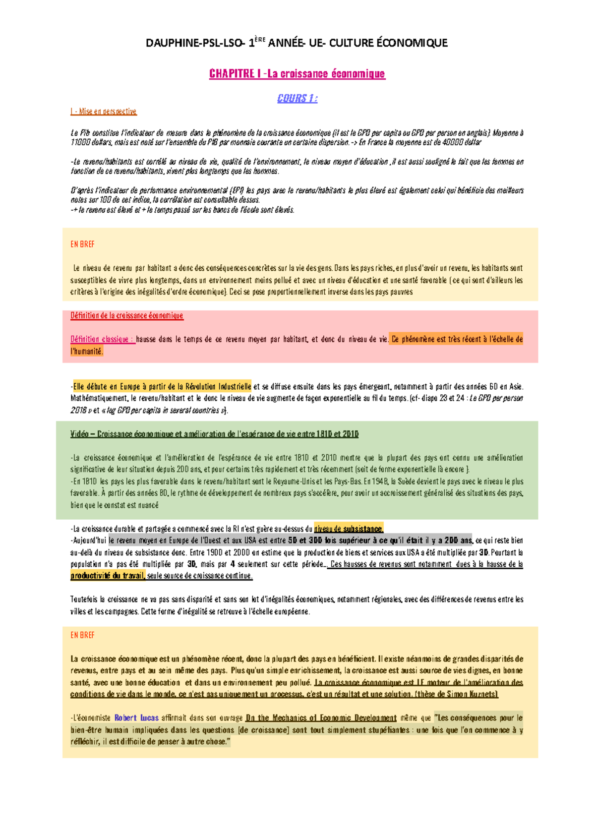 1ÈRE CULTURE ÉCONOMIQUE - CHAPITRE I : La Croissance Économique et le ...