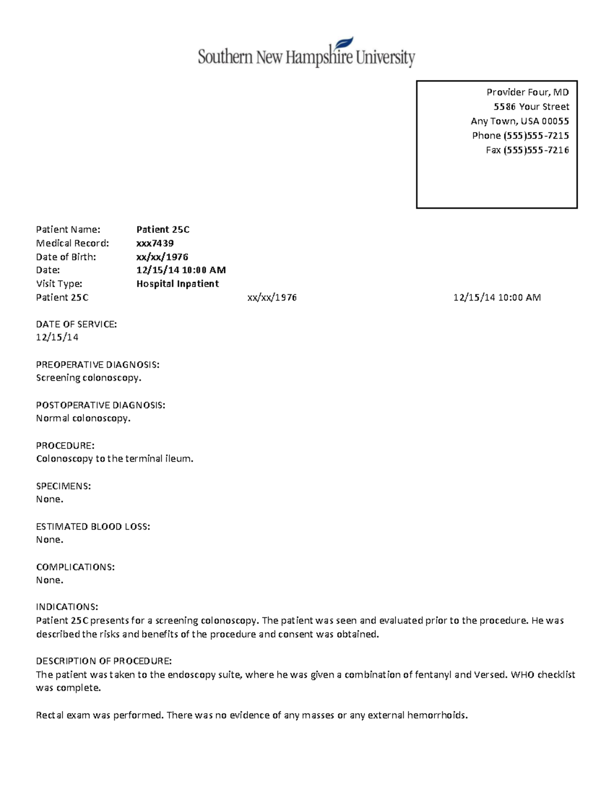 Colonoscopy Report for Patient 25C - MD 5586 - Studocu