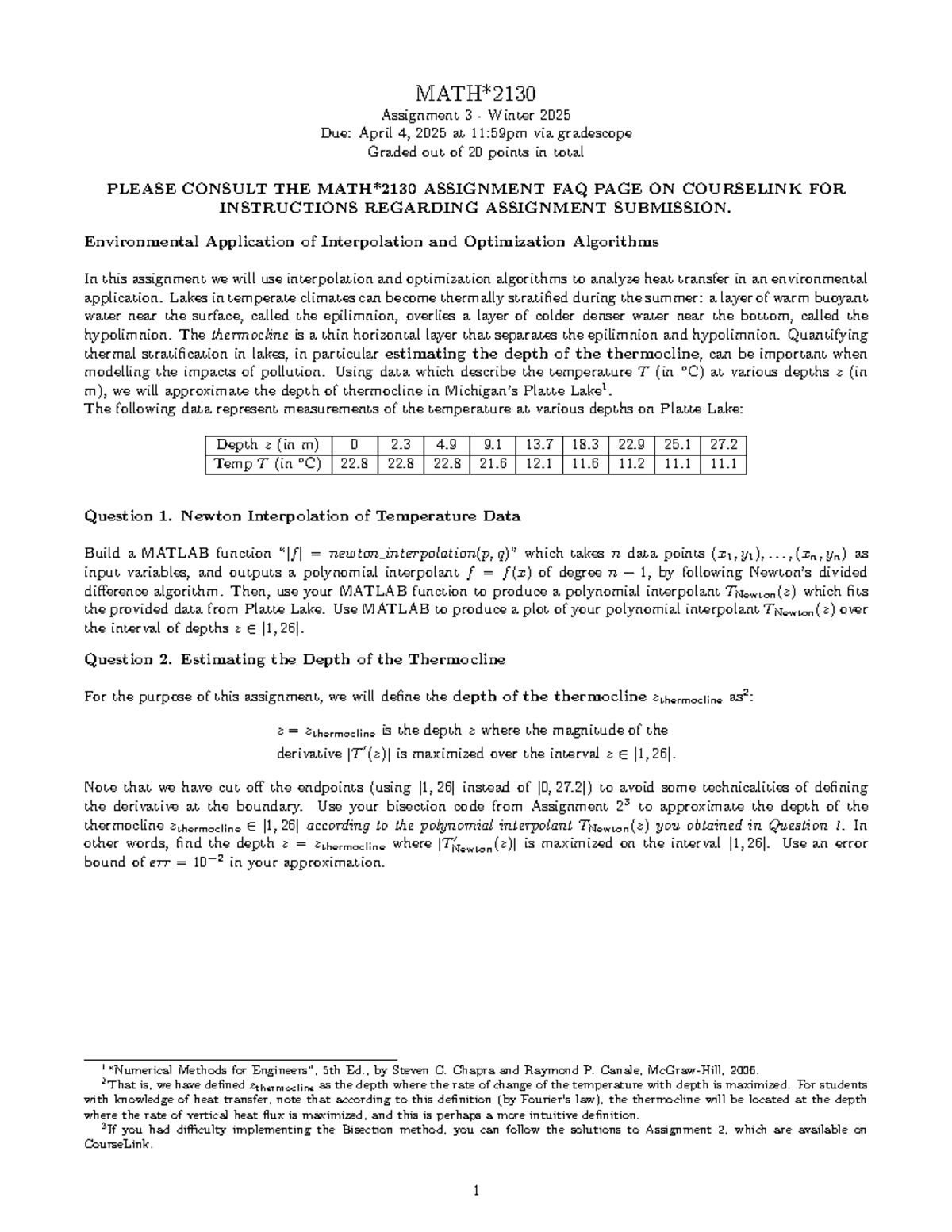 MATH 2130 Assignment 3 - MATH* Assignment 3 - Winter 2025 Due: April 4 ...