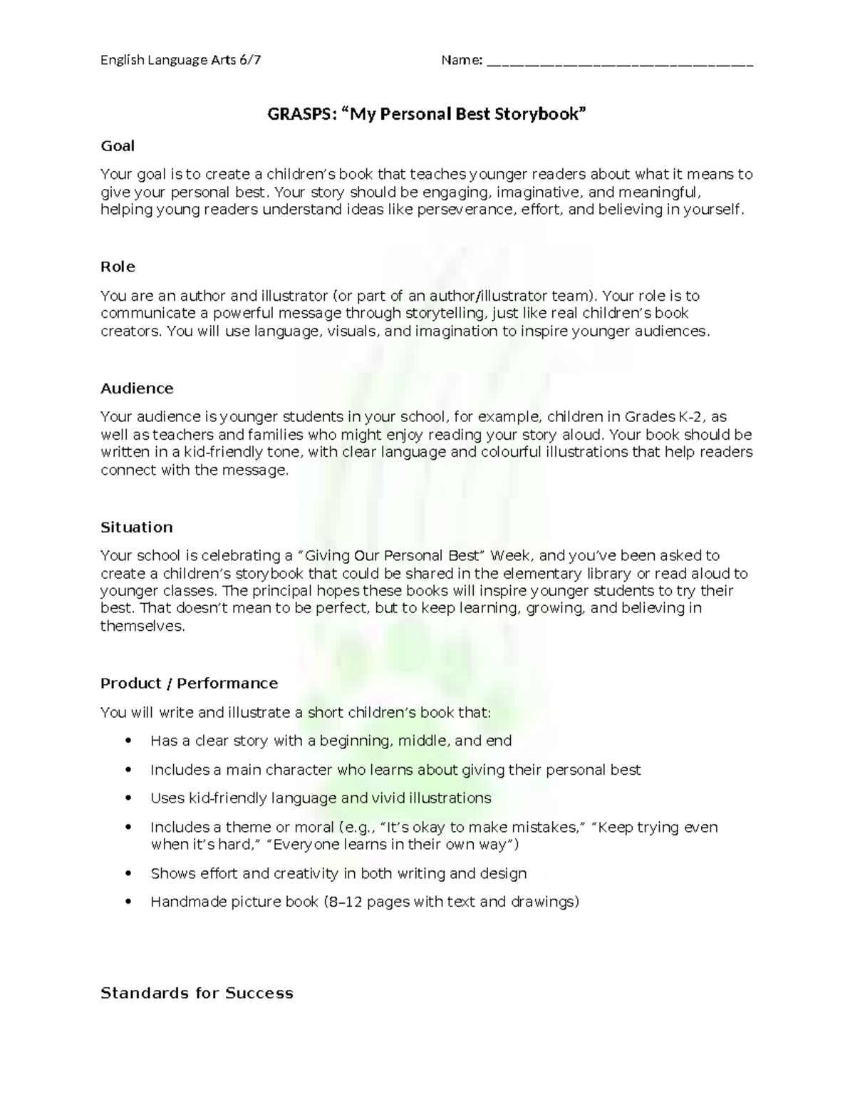 GRASPS: Children's Book on Giving Your Personal Best - Studocu