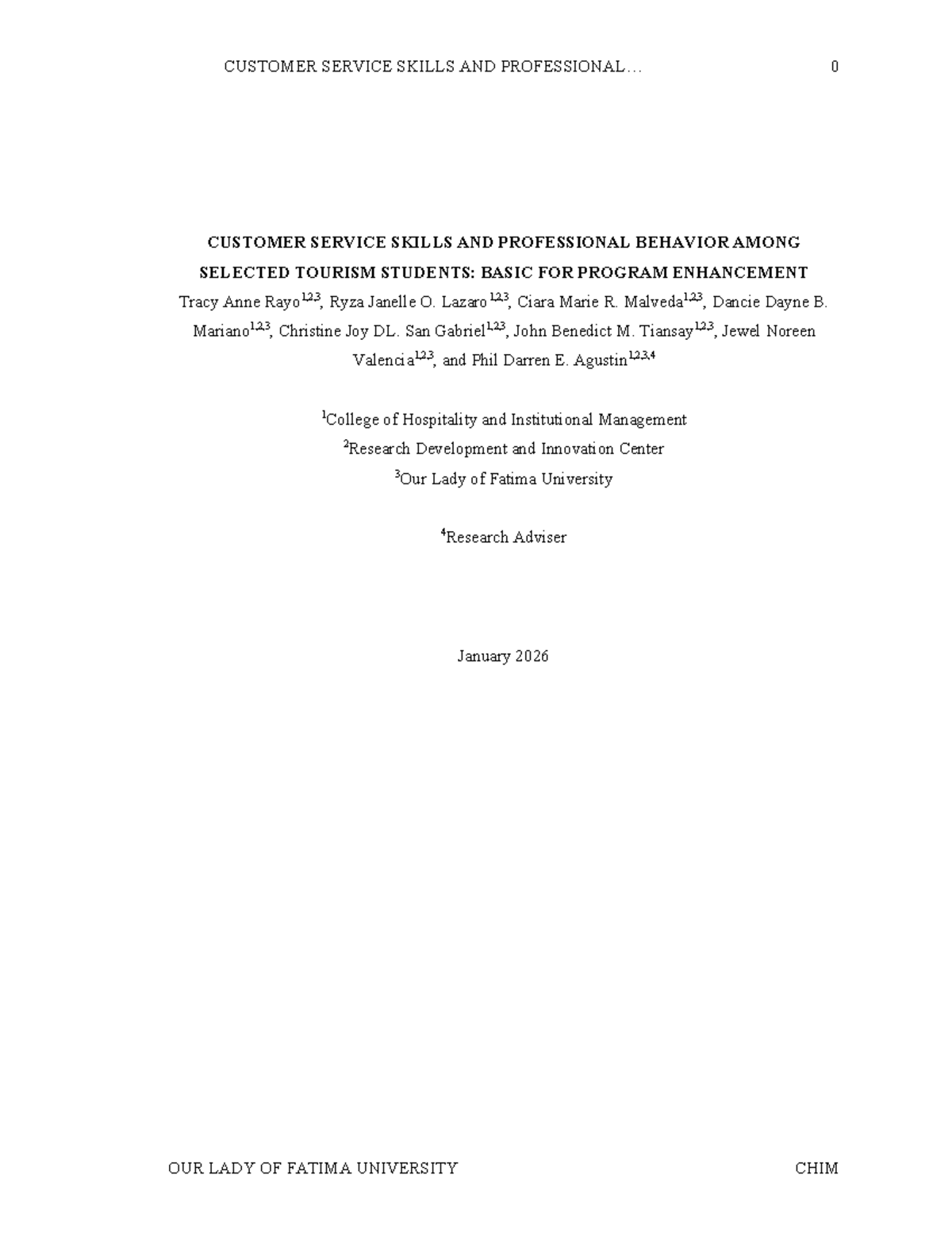 CHIM 2026: Customer Service Skills & Professional Behavior in Tourism ...