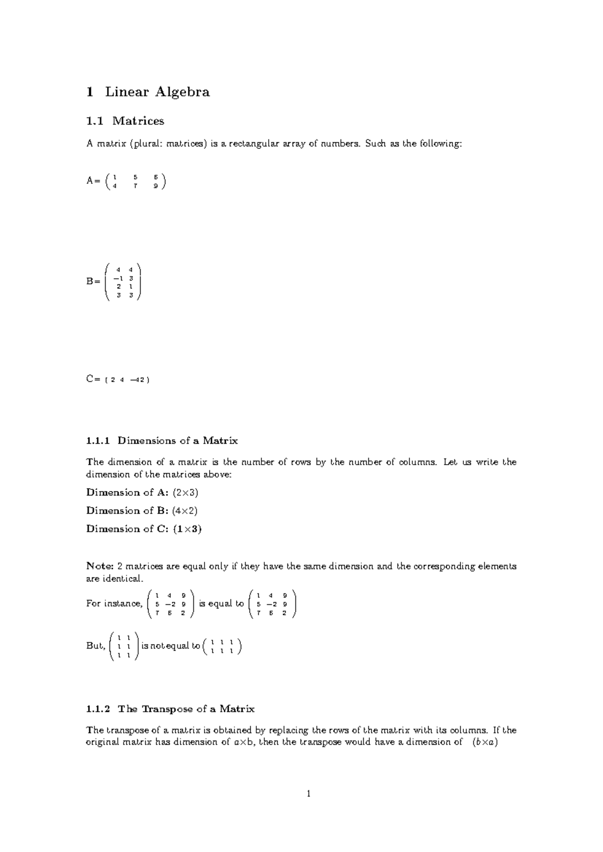 Linear Algebra (MATH 101) - Matrices and Operations Overview - Studocu