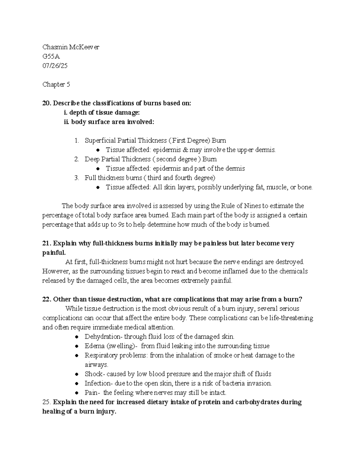 Chapter 5, 8, 18 - Comprehensive Notes on Burns and Skin Conditions ...