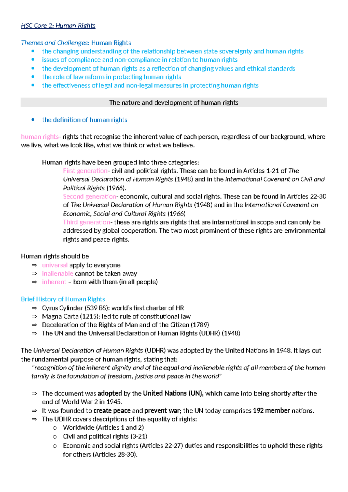 Human-rights - Human rights notes - HSC Core 2: Human Rights Themes and ...