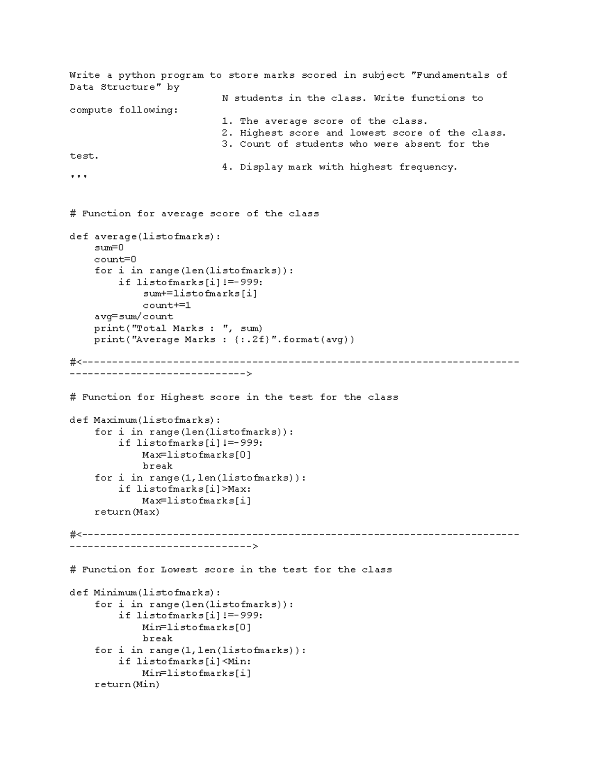 Python Program for Analyzing Student Marks in Data Class (Course 1 ...