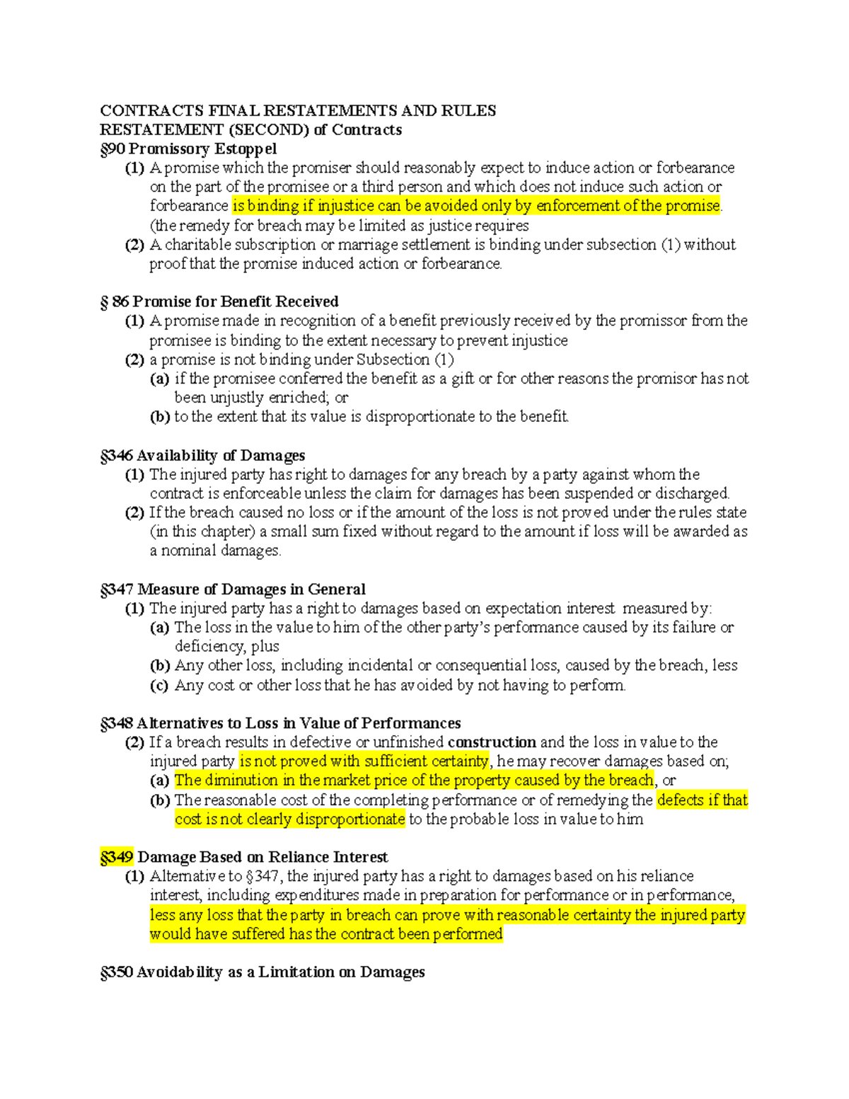 Contracts Restatements (Final Exam Notes) - Studocu