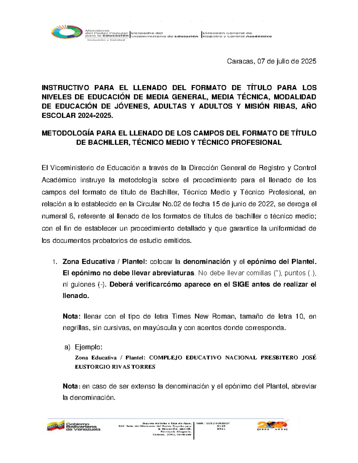Instructivo para el Llenado del Formato de Título - Educación Media General y - Document Preview
