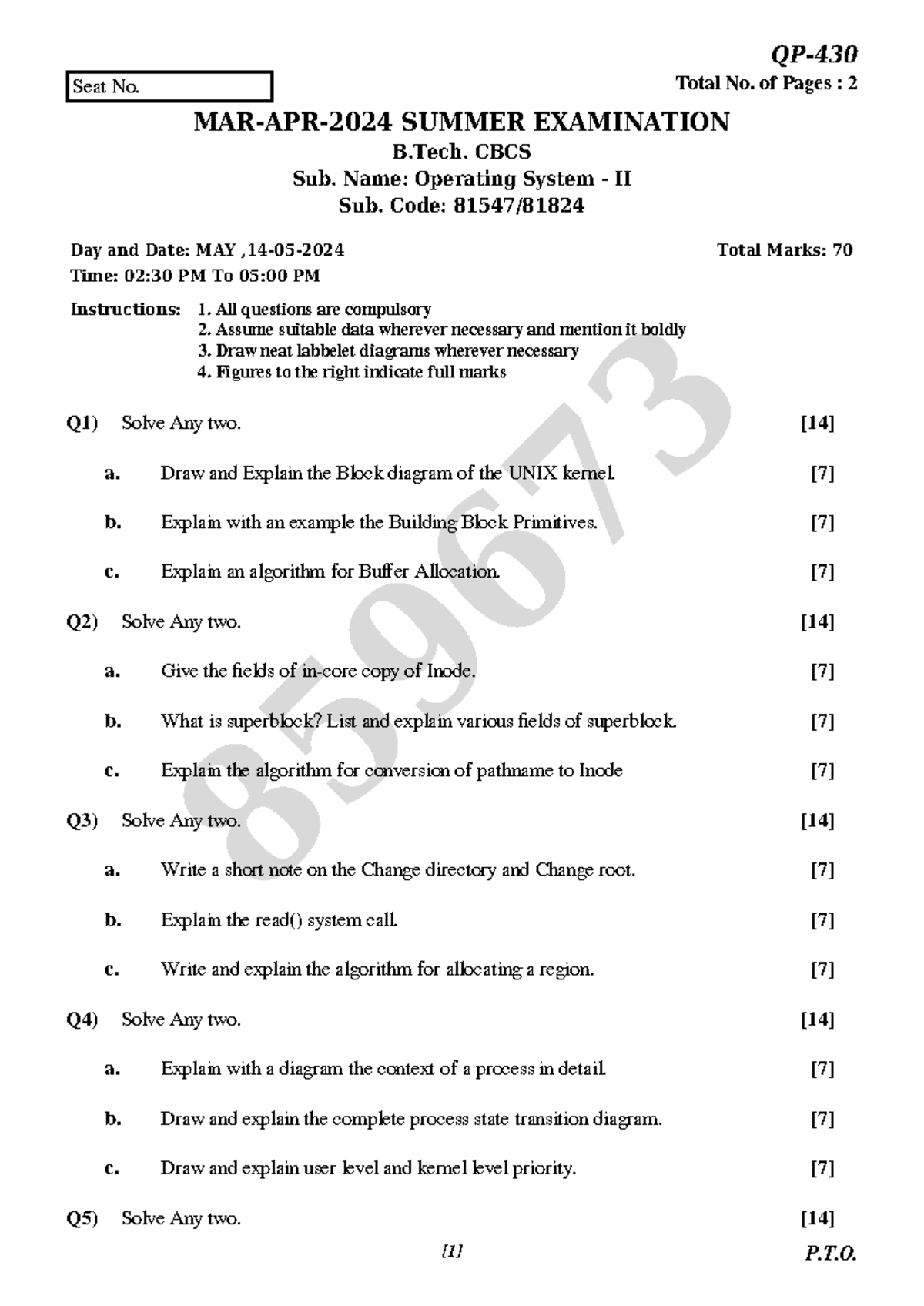 Operating System II - Summer Exam 2023 (Sub. Code: 81547) - Studocu