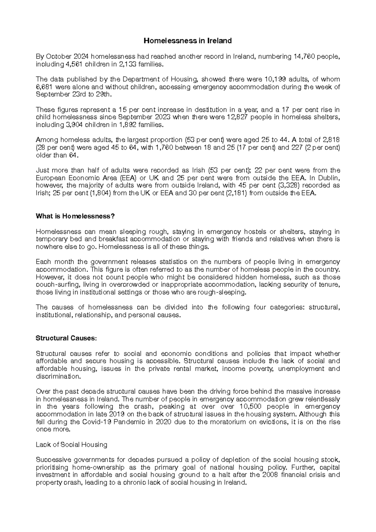 Homelessness in Ireland: Analyzing Trends & Causes - Comm Brief - Studocu