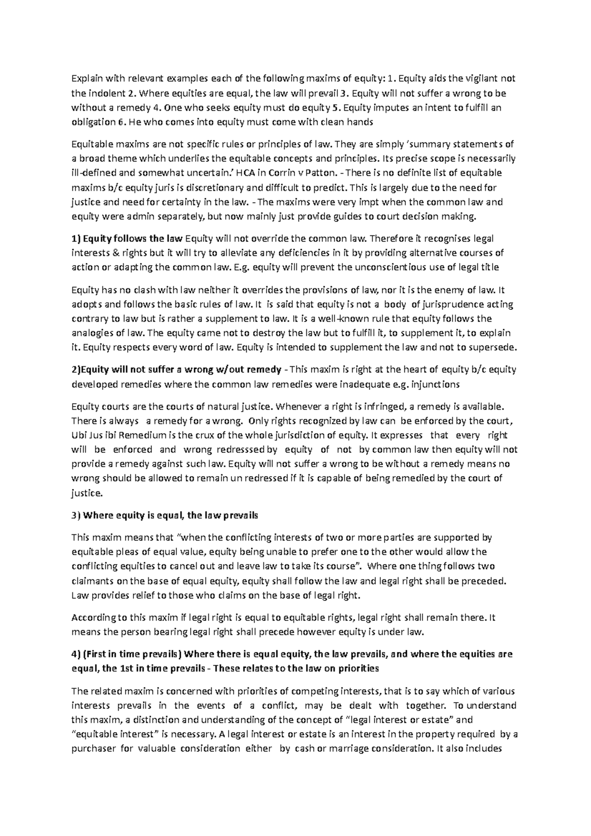 Equitable Maxims Analysis: Key Principles of Equity (Course Code) - Studocu