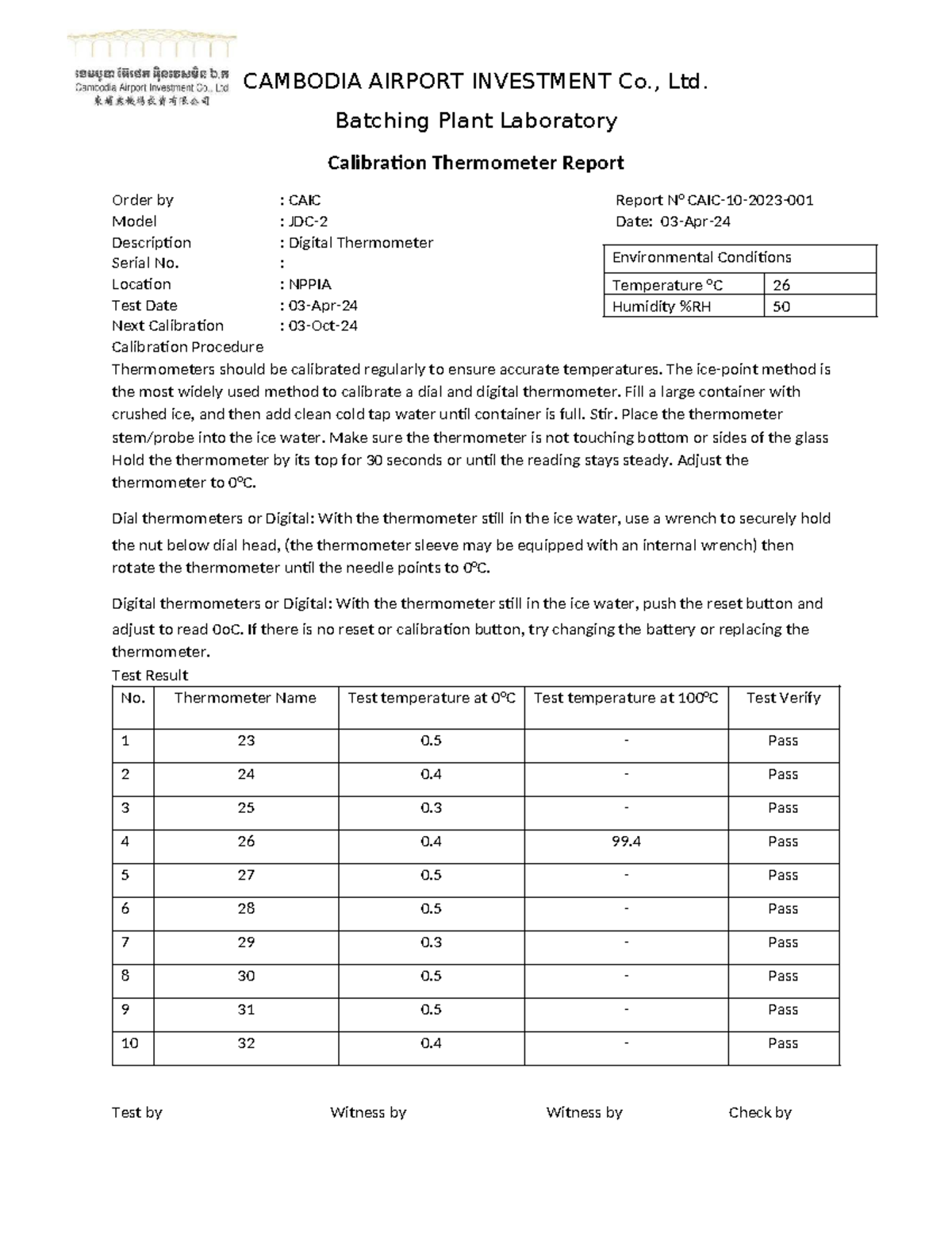 CAIC Calibration Report: Digital Thermometer Testing & Procedures - Studocu