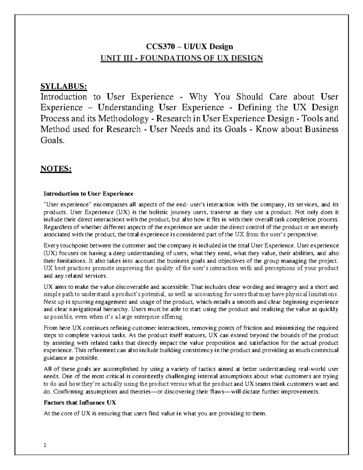 CCS370 - UI/UX Design - Unit 3: Foundations of User Experience - Studocu