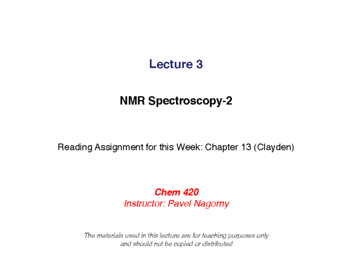 Chem 420 Lecture 3: In-Depth Analysis of 1H NMR Spectroscopy - Studocu