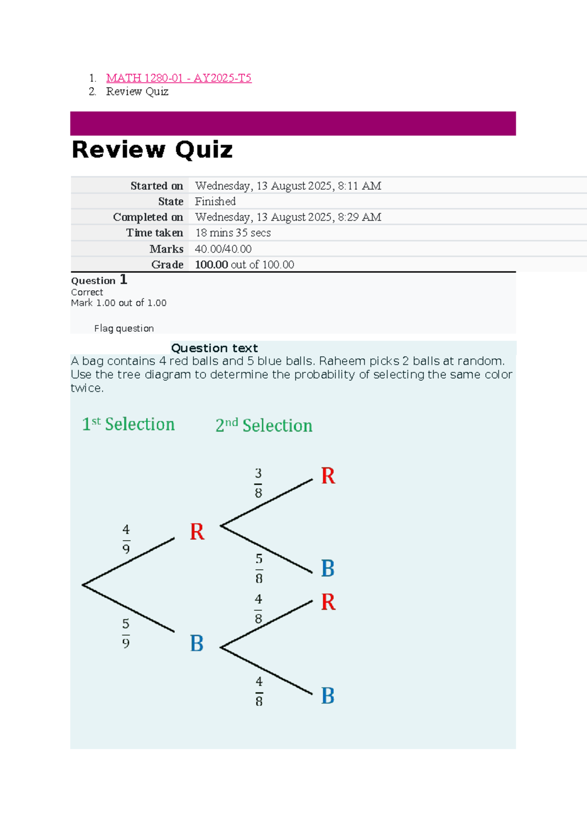 MATH 1280 - Review Quiz on Probability and Statistics - Studocu