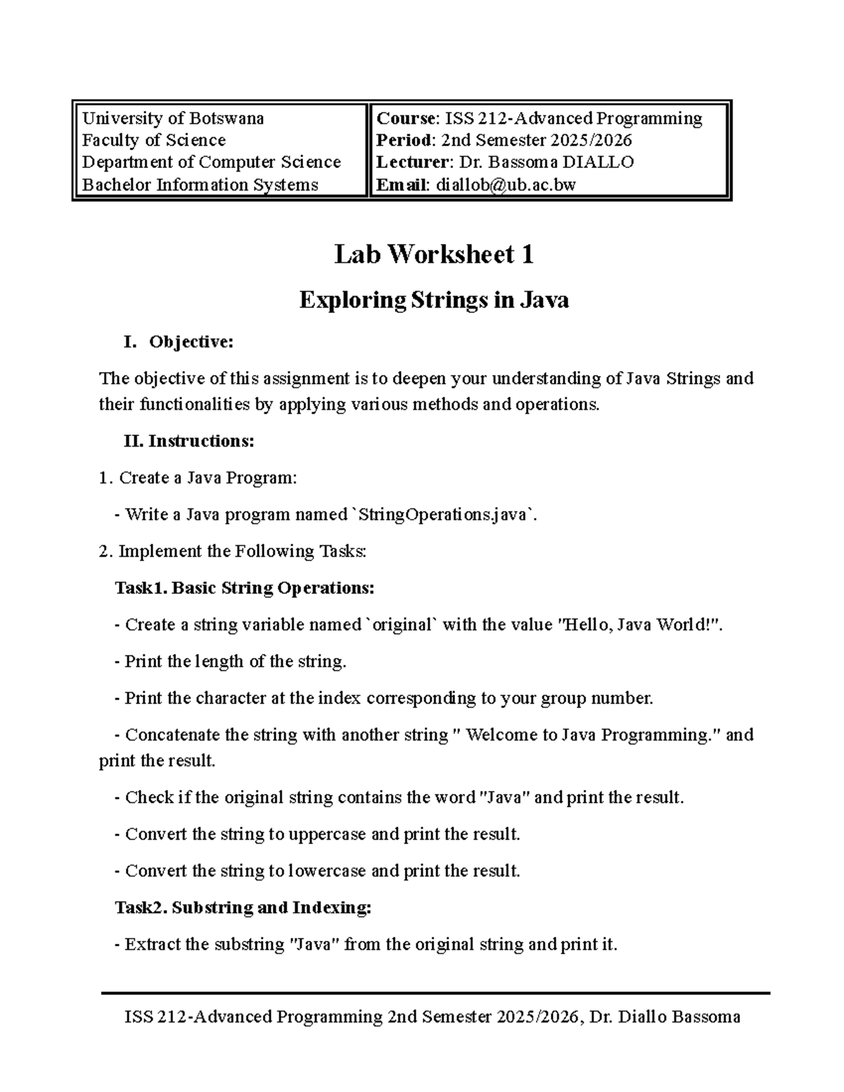 Lab Worksheet 1: Exploring Java Strings - ISS Programming 2nd Sem ...