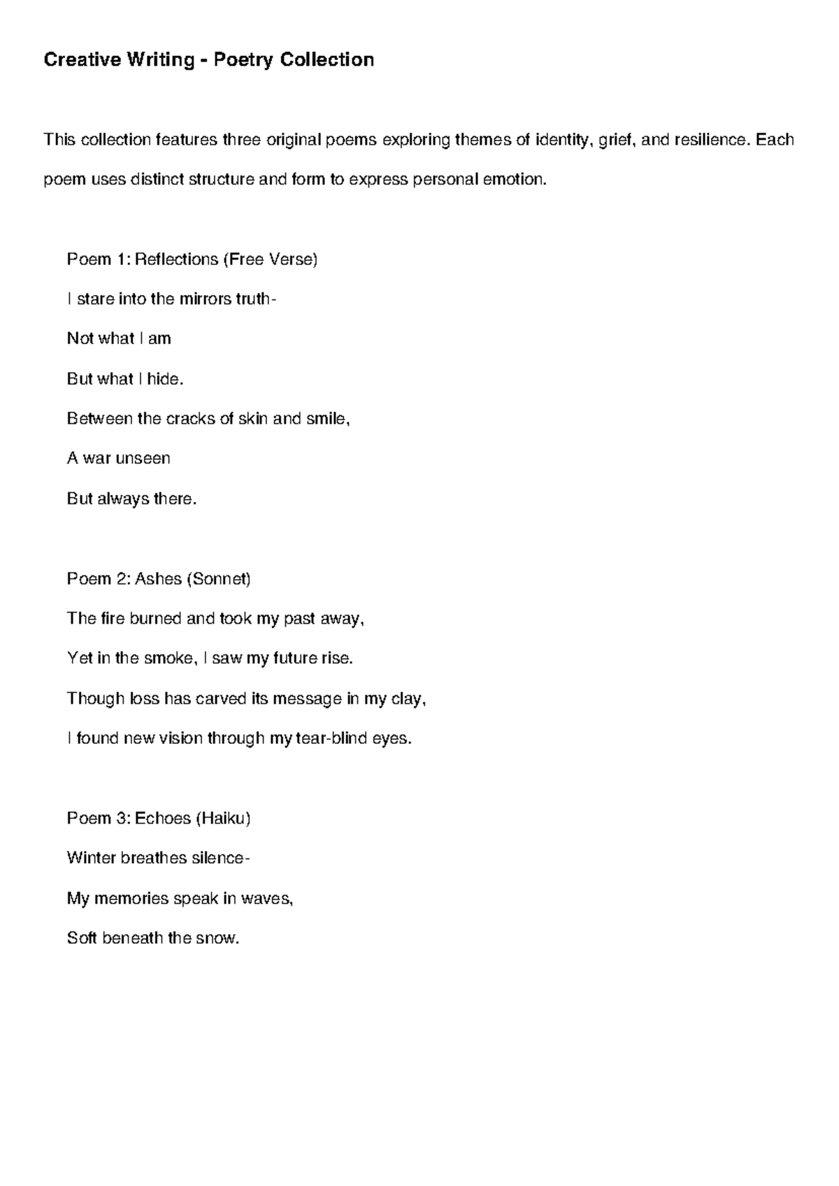 ENG4U Creative Writing Poetry Collection: Identity & Resilience - Studocu