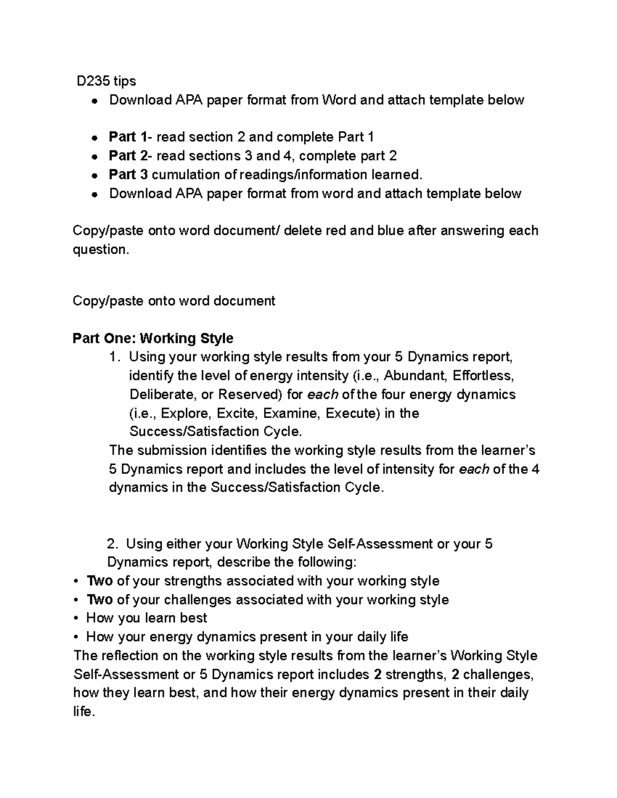 D235 Tips: APA Format and Working Style Reflections - Studocu