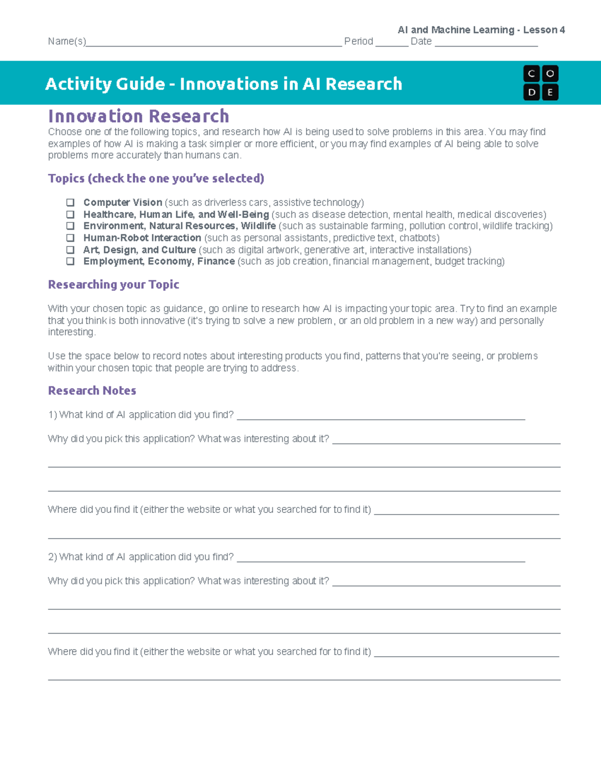 U7L04 - Activity Guide: Exploring AI Innovations in Research - Studocu