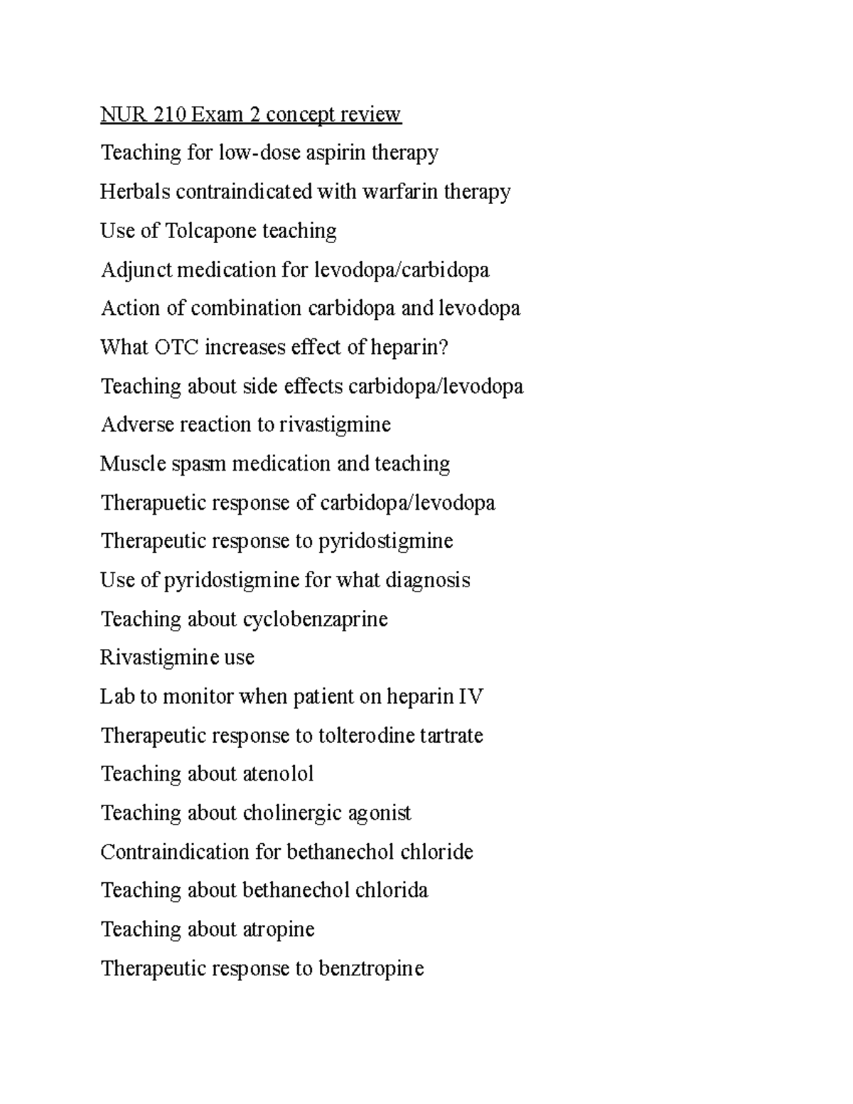 NUR 210 Exam 2 Concept Review: Key Pharmacology Teaching Points - Studocu