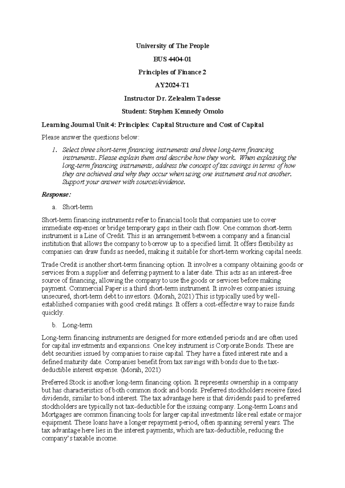 Learning Journal Unit 4: Capital Structure & Cost of Capital