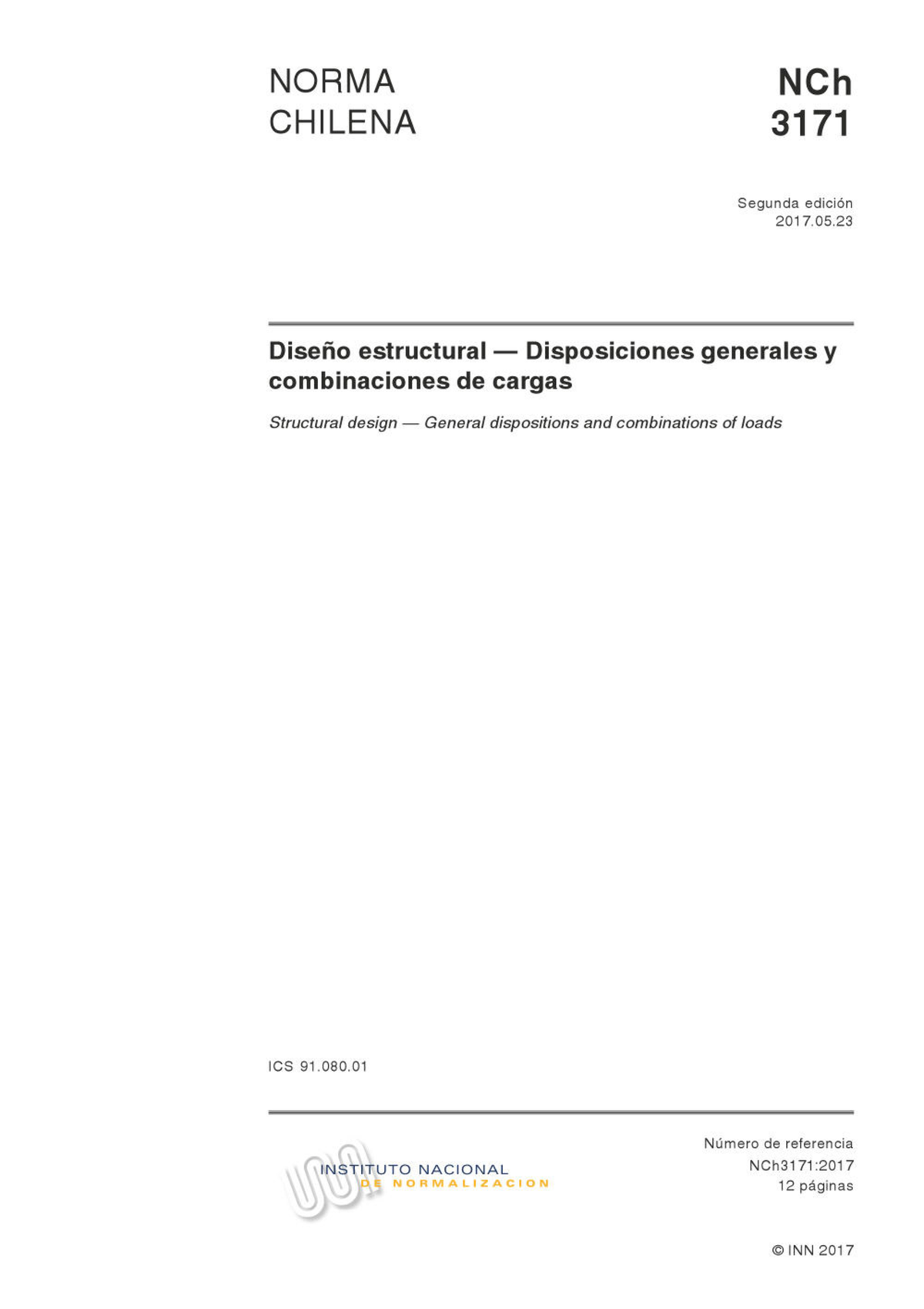 NCh3171:2017 - Diseño Estructural: Disposiciones y Cargas - Document Preview