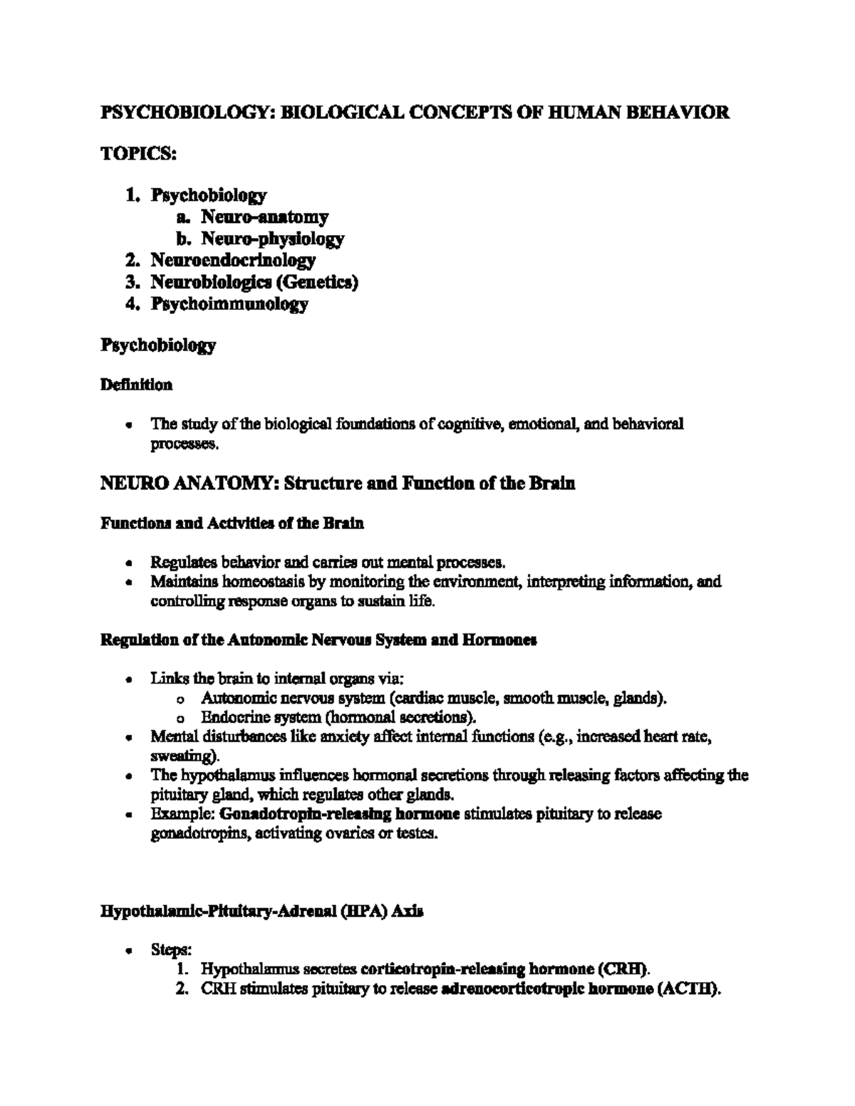 PSYCHOBIOLOGY CHAPTER 2: BIOLOGICAL CONCEPTS OF HUMAN BEHAVIOR - Studocu