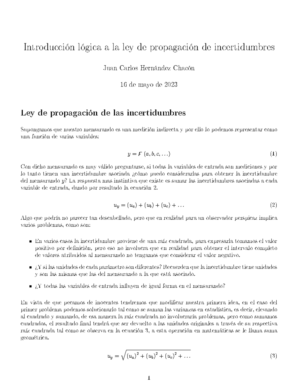 Introducción a la Ley de Propagación de Incertidumbres en Medición ...