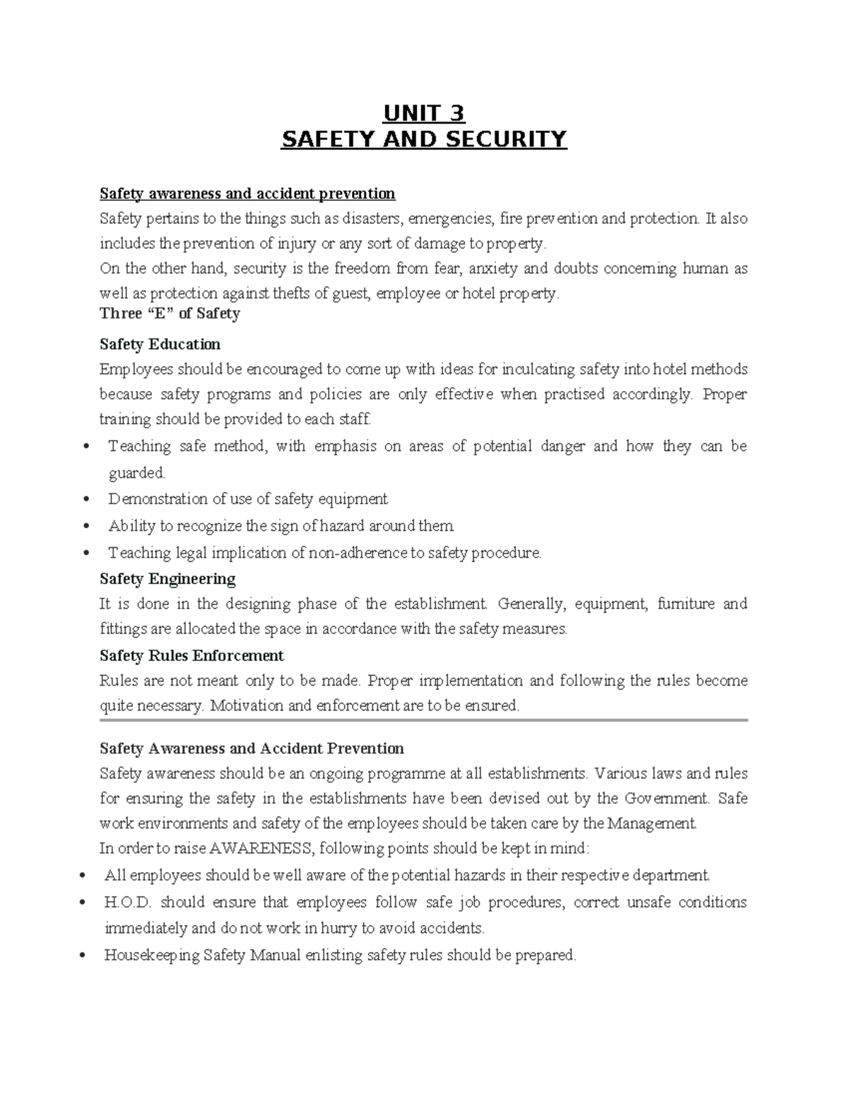 UNIT- 3 - Safety And Security - UNIT 3 SAFETY AND SECURITY Safety ...