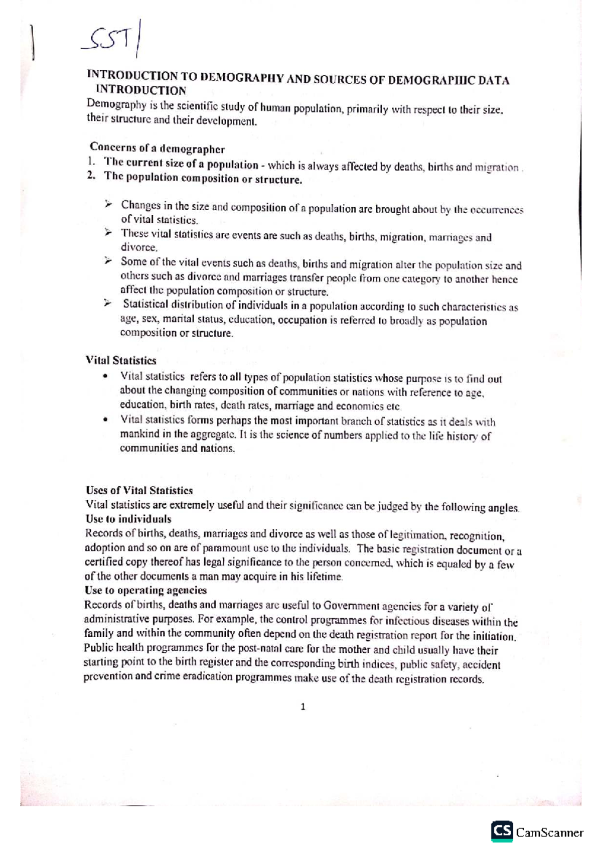 CST 246 Introduction to Demography and Vital Statistics Overview - Studocu