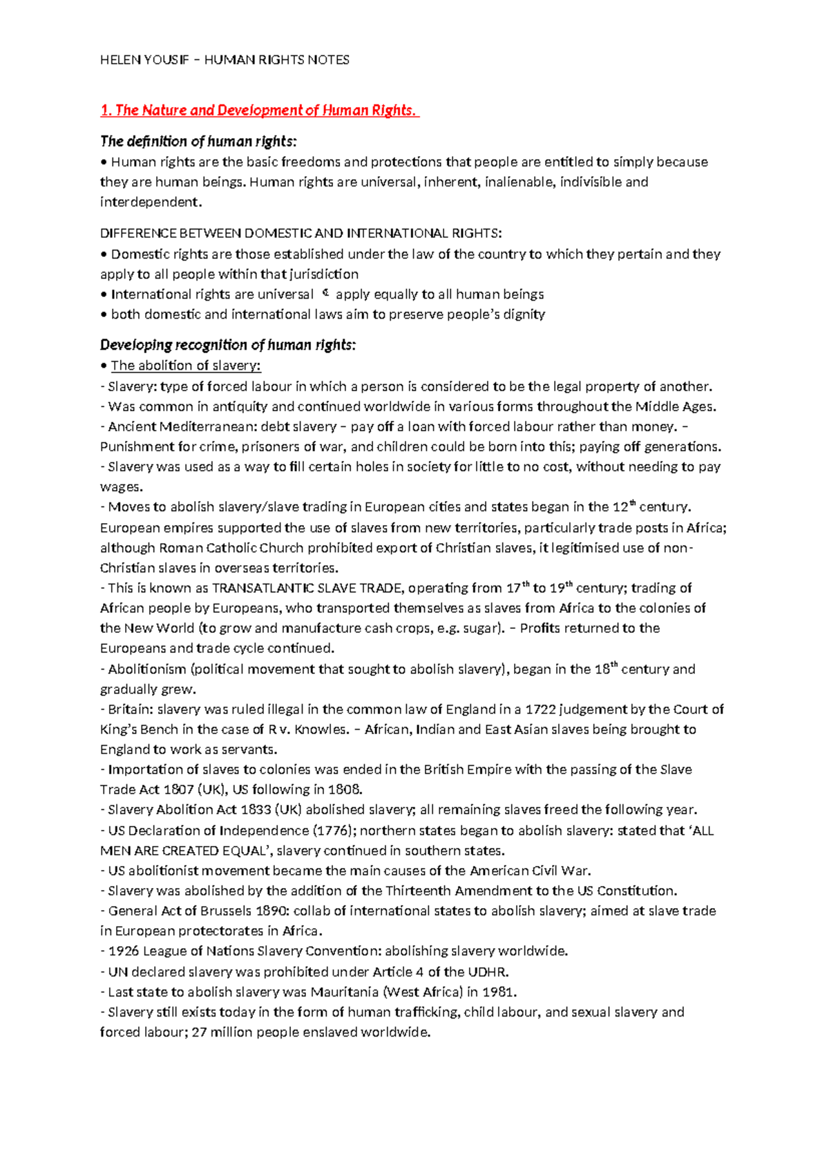 HELEN YOUSIF HUMAN RIGHTS NOTES: Overview of Key Concepts and Issues ...